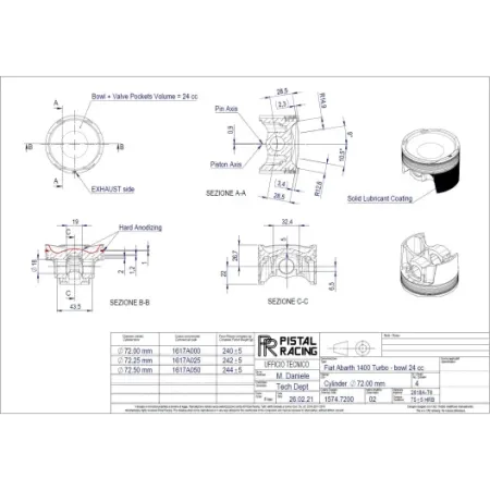 Pistal racing forged pistons for t-jet engines