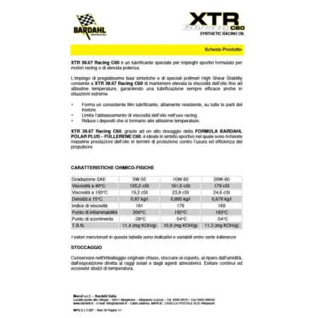 OLIO Bardahl XTR C60 RACING 39.67 10W60
